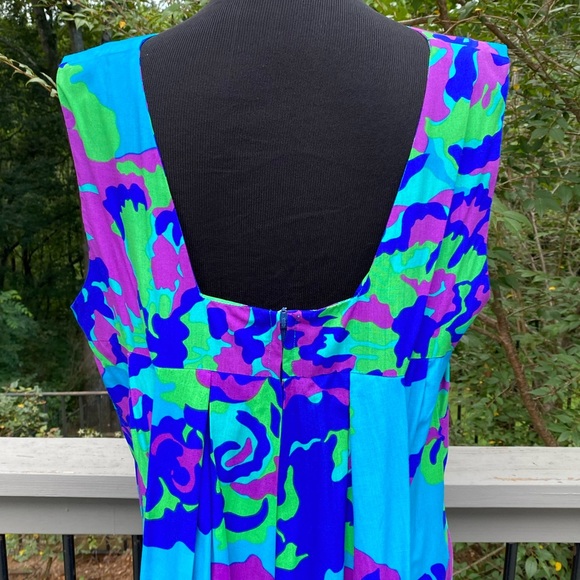 Vintage 60s 70s Psychedelic Flower Power Abstract Print Maxi Dress - Picture 7 of 12